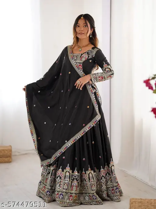 Embroidered & Sequence Work Black Lehenga Choli