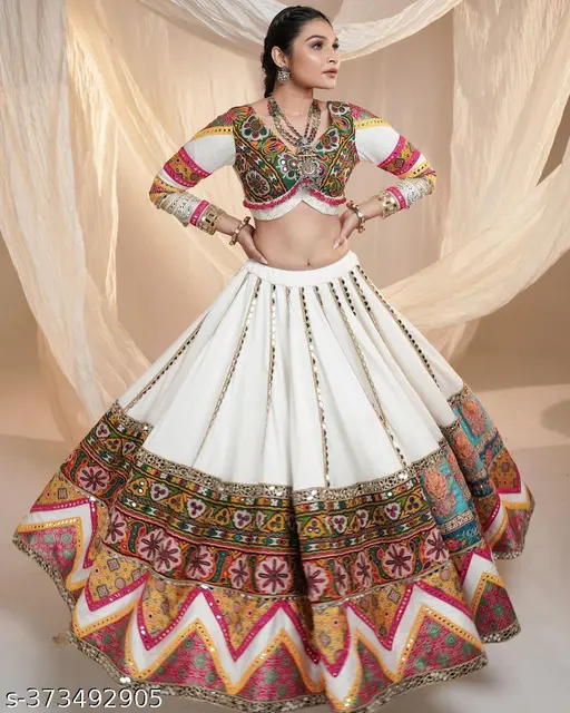 Women's New Stylish Beautiful Printed & Mirror Work Lehanga Choli With Dupatta For Women's And Girl's (Pack Of 1)