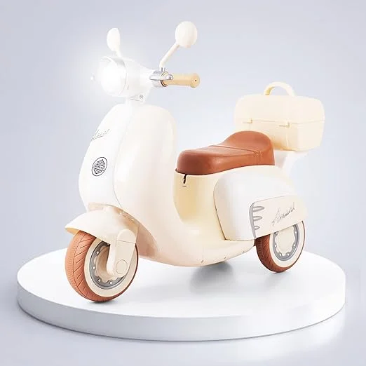 Little Rides Lambretta Scooter | Rechargeable Battery Operated Ride-On Bike for Kids | Ages 2 to 5 Years | Premium Ride-On Toy Bike for Toddlers - Children - (Cream)