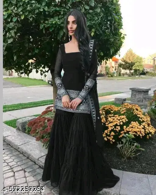 Georgette Embroidered Women's Stitched Kurti|sharara garara for women|shararasuit|sharara