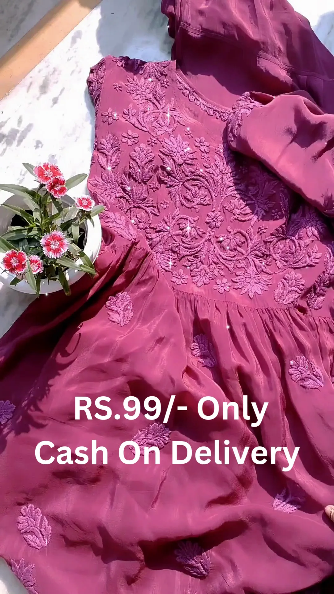 maroon SILK KURTA with Embroidered design